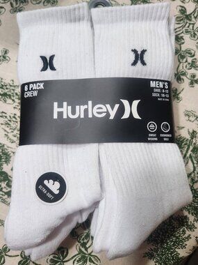 Hurley Men's Crew Socks 6  Pack Sweat Wicking Cushioned Sole New